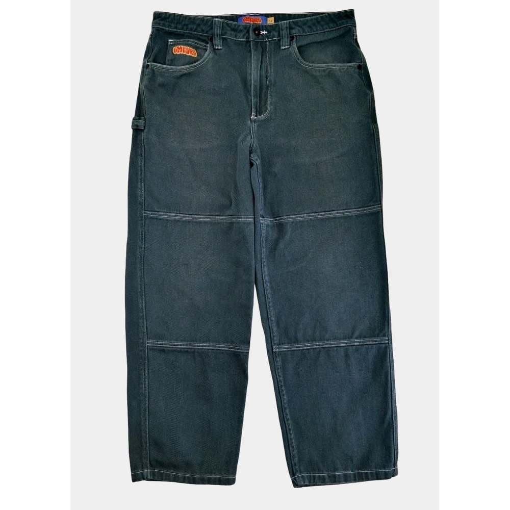 Empyre Jean Mens 34x28 Green Gray Dark Wash Relaxed Straight Denim Carpenter